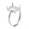 Rectangle Adjustable 925 Sterling Silver Solitaire Ring Settings STER-G042-08P-1