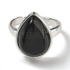 Natural Obsidian Teardrop Adjustable Rings RJEW-K371-08S-08-3
