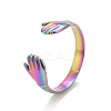 Ion Plating(IP) Rainbow Color  304 Stainless Steel Double Hand Hug Open Cuff Ring for Women RJEW-C025-08B-M-1