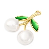 Brass Green Enamel & Plastic Cherry Pendants KK-I276-17G-3