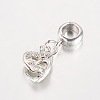 Heart Antique Silver Plated Alloy Rhinestone European Dangle Charms Large Hole Pendants X-MPDL-K014-M-3