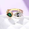 304 Stainless Steel with Rhinestone and Glass Cuff Rings RJEW-Q020-04G-4