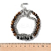 304 Stainless Steel Wheat Chain & Round Natural Tiger Eye and Natural Obsidian Beaded Double Strand Bracelets BJEW-C119-02-5