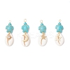 4Pcs 4 Styles Natural Cowrie Shell & Dyed Synthetic Turquoise Turtle Copper Wire Wrapped Pendants PALLOY-JF04035-01-1