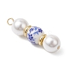 Handmade Blue Flower Printed Porcelain & Shell Pearl Pendants PALLOY-JF04785-3