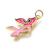 October Breast Cancer Pink Awareness Ribbon Brass Enamel Pendants LS-KK-G525-10G-03-2