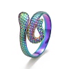 Rainbow Color Ion Plating(IP) 304 Stainless Steel Snake Open Cuff Ring for Women RJEW-A005-37MC-2
