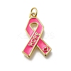 October Breast Cancer Pink Awareness Ribbon Brass Enamel Pendants KK-G525-10G-06-1