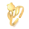 Ion Plating(IP) Tulip 304 Stainless Steel Open Cuff Finger Rings for Women RJEW-P114-05G-1