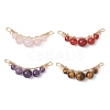 4Pcs 4 Styles Natural Tiger Eye & Rose Quartz & Carnelian & Amethyst Round Beaded Connector Charms PALLOY-TA00408-01-1