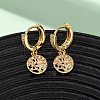 Flat Round with Tree Brass Micro Pave Clear Cubic Zirconia Hoop Earrings EJEW-F384-10G-1
