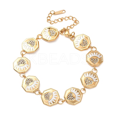 304 Stainless Steel Enamel & Glass Rhinestone Link Chain Bracelets for Women BJEW-T027-04B-G-1