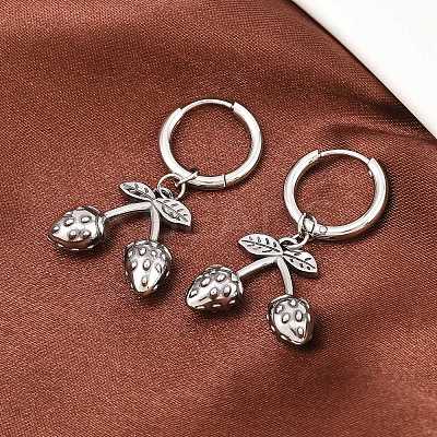316 Surgical Stainless Strawberry Hoop Earrings EJEW-C160-11B-1