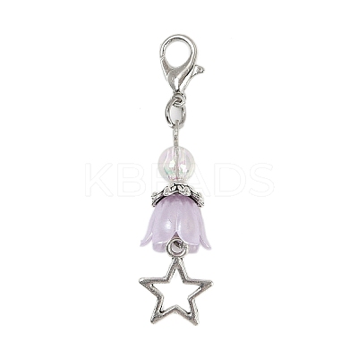 Flower ABS Plastic Pearl & Alloy Star Pendant Decorations HJEW-JM03132-1