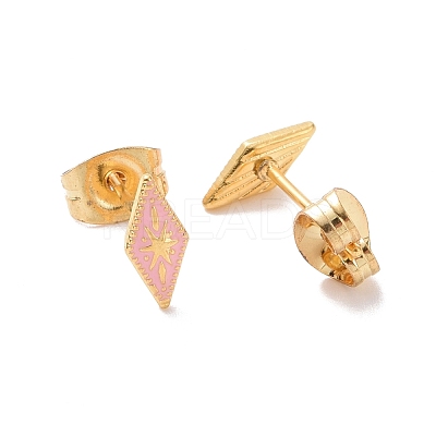 Enamel Rhombus with Star Stud Earrings with 316L Surgical Stainless Steel Pins EJEW-P204-02G-03-1