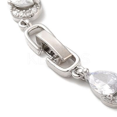 Glass Teardrop with Cubic Zirconia Link Chain Bracelet BJEW-M296-04P-1