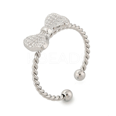 Bowknot 304 Stainless Steel Open Cuff Rings for Women RJEW-G338-08P-1