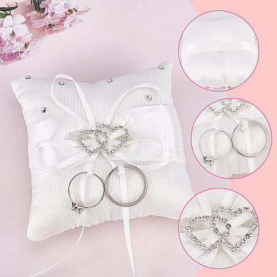 Tribute Silk Wedding Ring Pillow with Polyester Ribbon and Alloy Heart DIY-WH0325-48A-1