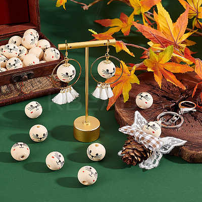 Printed Wood European Beads WOOD-PH0002-55-1