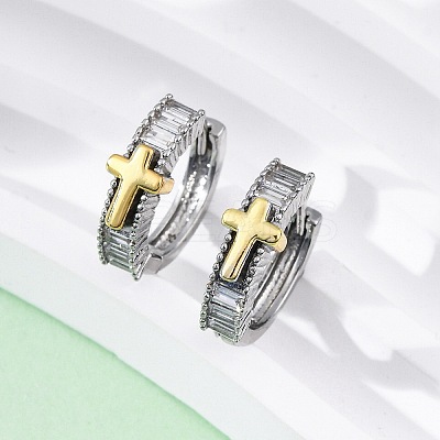 Brass Micro Pave Clear Cubic Zirconia Hoop Earrings EJEW-H158-20C-GP-1