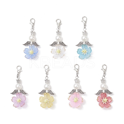 Flower Acrylic & ABS Plastic Imitation Pearl Pendant Decorations HJEW-JM03529-01-1