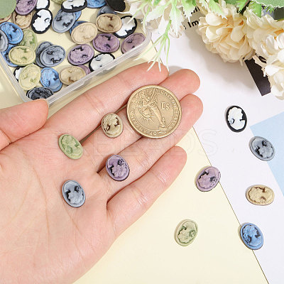 60Pcs 6 Colors Rertro Lady Cameo Resin Cabochons RESI-CA0001-73-1