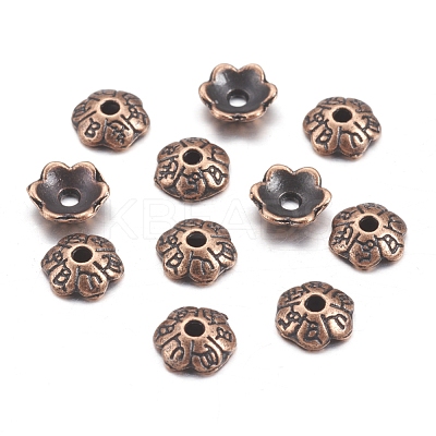 6-Petal Tibetan Style Alloy Flower Bead Caps TIBE-S220-R-NR-1