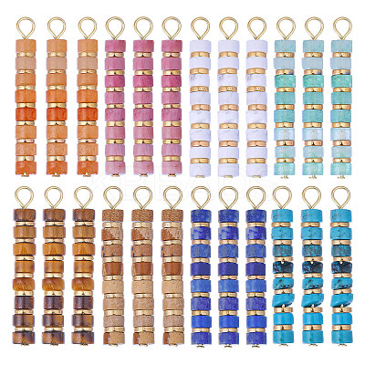 24Pcs 8 Style Natural Gemstone Pendants PALLOY-CA00030-1