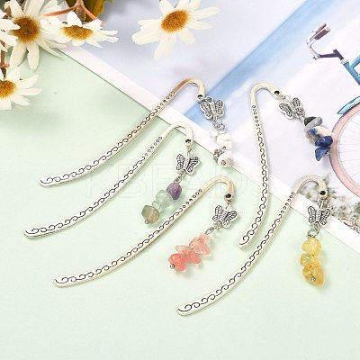 Natural & Synthetic Gemstone Zinc Alloy Bookmarks AJEW-JK00173-1