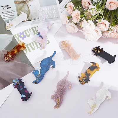 10Pcs 10 Styles Cute Cat Cellulose Acetate(Resin) Alligator Hair Clip OHAR-GF0001-20-1