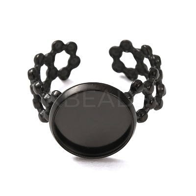 Hollow Flower 304 Stainless Steel Cuff Ring Components STAS-P454-03C-B-1