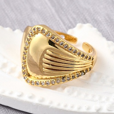 Brass Micro Pave Cubic Zirconia Adjustable Open Cuff Rings for Women RJEW-K292-12G-1