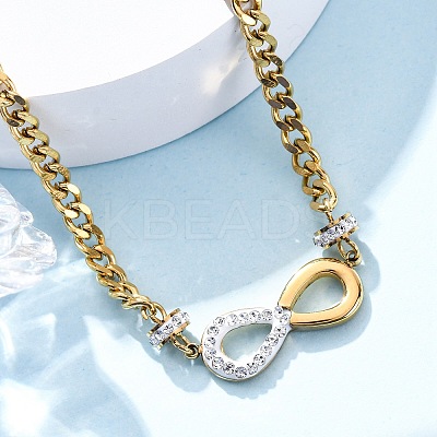 304 Stainless Steel with Polymer Clay Rhinestones Infinity Pendant Necklaces for Women NJEW-Z065-04G-1