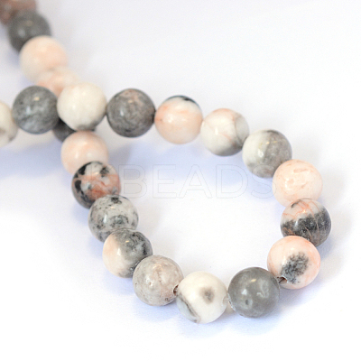 Natural Pink Zebra Jasper Round Bead Strands G-E334-8mm-11-1