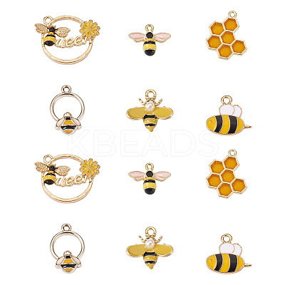 24Pcs 6 Style Zinc Light Gold Alloy Enamel Pendants ENAM-YS0001-05-1