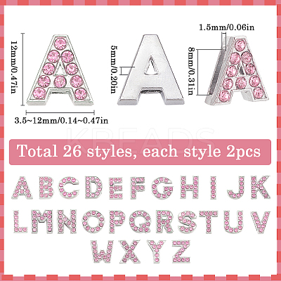 52Pcs 26 Styles Alloy Rhinestone Slide Charms FIND-SC0009-81B-1