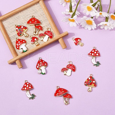 12Pcs 6 Styles Autumn Theme Mushroom Eco-Friendly Alloy Enamel Pendants ENAM-YW0005-88-1