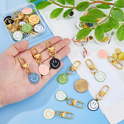 24Pcs 8 Colors Alloy Enamel Smiling Face Charm Keychains KEYC-DC00046-1