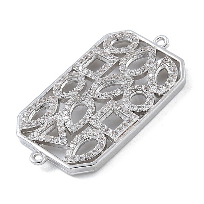 Rack Plating Brass Micro Pave Clear Cubic Zirconia Rectangle Connector Charms KK-A234-035P-02-1
