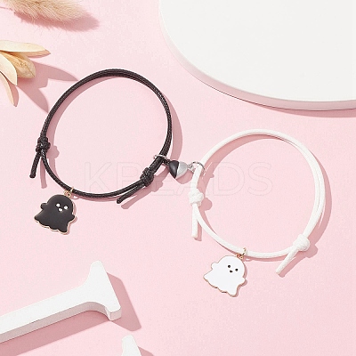 2Pcs 2 Color Alloy Enamel Ghost Charm Bracelets Set BJEW-TA00307-1