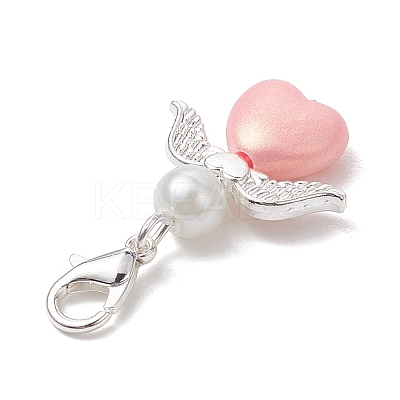 Heart Angel Acrylic & Glass Pearl Pendant Decoration X1-HJEW-JM02366-1
