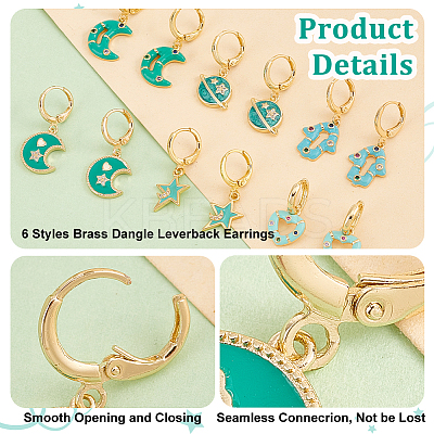 6 Pairs 6 Styles Brass Dangle Leverback Earrings EJEW-PH0001-32-1