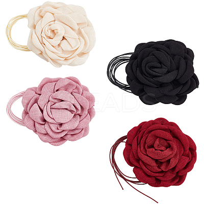 4Pcs 4 Colors Polyester 3D Flower Wrap Choker Necklaces for Women NJEW-SP0001-13-1