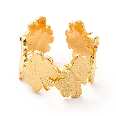 Ion Plating(IP) 304 Stainless Steel Leaf Wrap Open Cuff Ring for Women RJEW-F131-13G-1