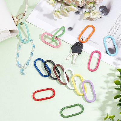 28Pcs 14 Colors Baking Paint Zinc Alloy Spring Gate Rings PALLOY-WR0001-11-1