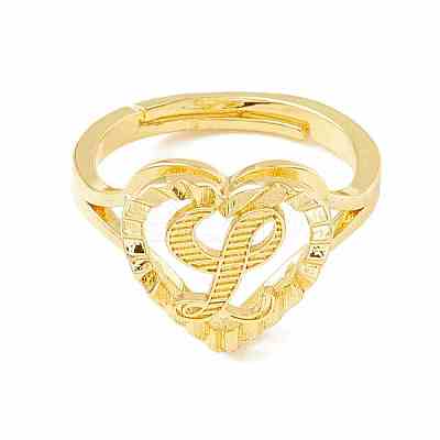 Real 18K Gold Plated Brass Alphabet Adjustable Rings RJEW-M139-18L-1