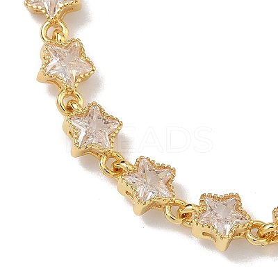 Star Brass Pave Cubic Zirconia Link Chain Bracelets for Women BJEW-P385-03G-02-1