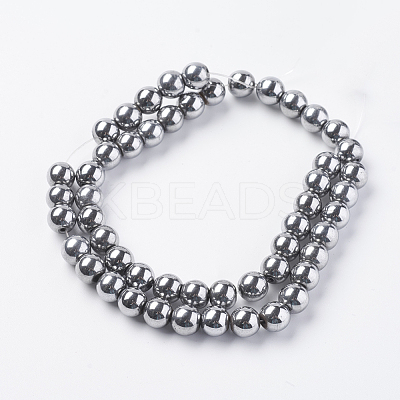 Silver Plated Magnetic Synthetic Hematite Round Beads Strands X-G-H1098-1-1