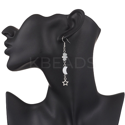 Brass Moon with Star Dangle Earrings EJEW-JE06675-1