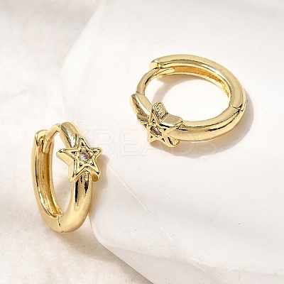 Star Brass Micro Pave Clear Cubic Zirconia Hoop Earrings for Women EJEW-G460-05G-1